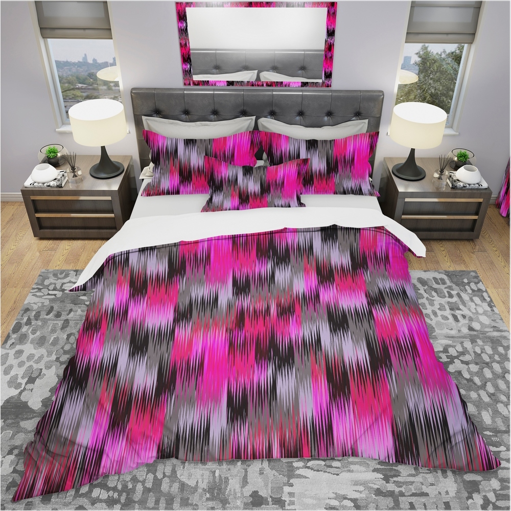Designart 'Black And Purple Ikat' Modern & Contemporary Bedding Set - Duvet Cover & Shams