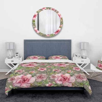 Designart 'Pink Blossoming Flower' Floral Bedding Set - Duvet Cover & Shams