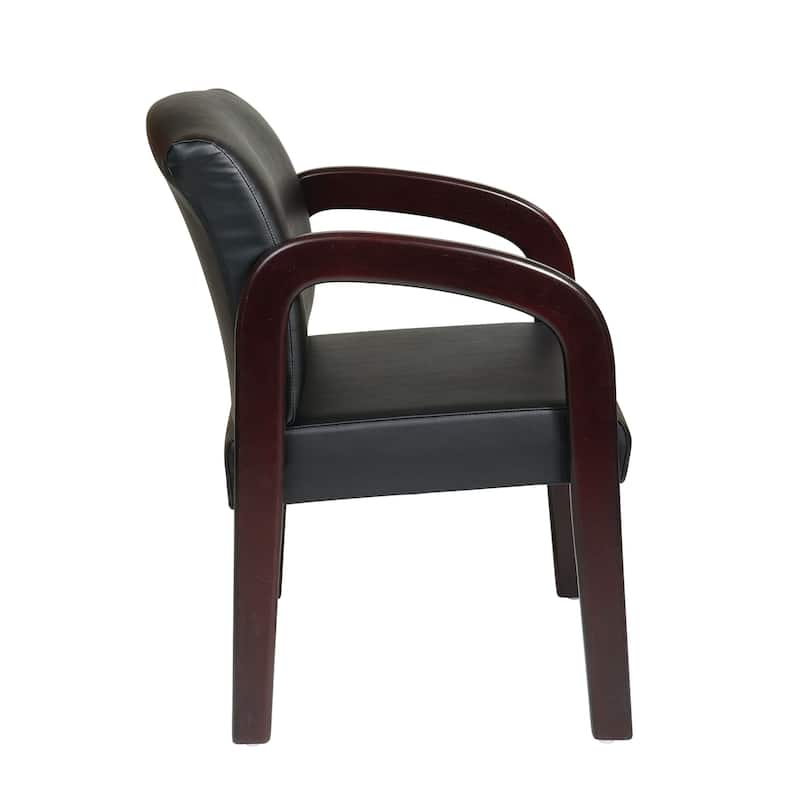 Bonded Leather Mahogany Finish Wood Visitor Chair