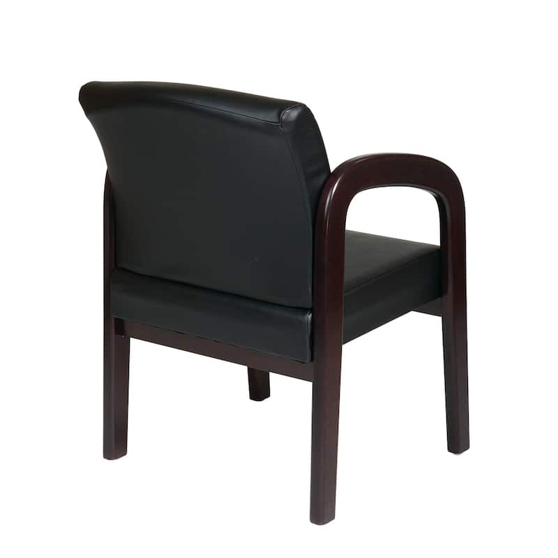 Bonded Leather Mahogany Finish Wood Visitor Chair