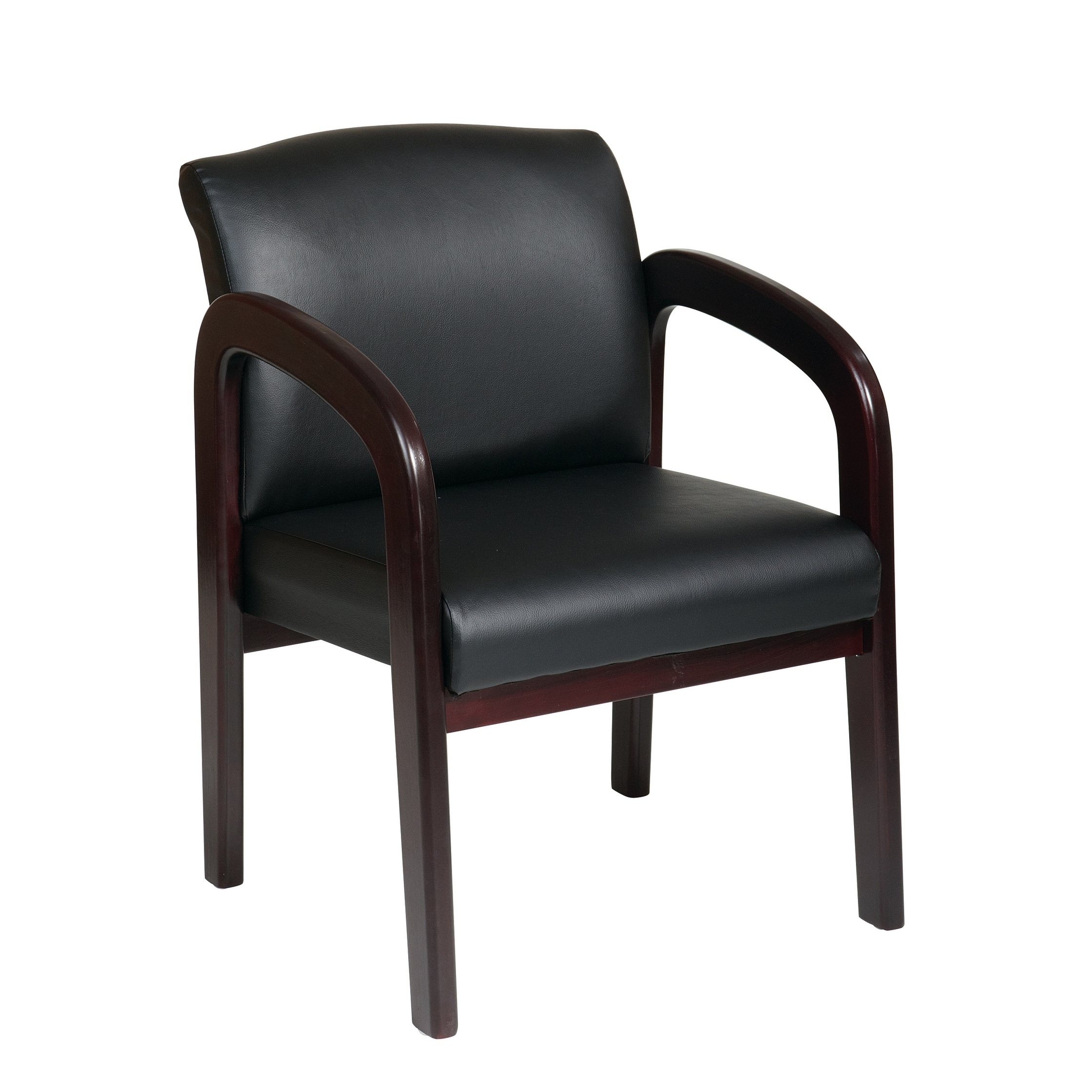 Office Star Products Bonded Leather Mahogany Finish Wood Visitor Chair