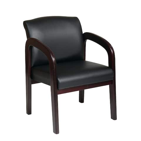 Bonded Leather Mahogany Finish Wood Visitor Chair