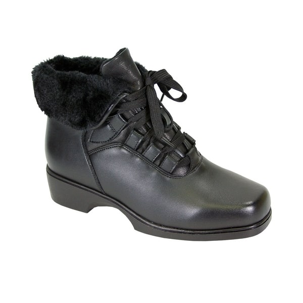 PEERAGE Hazel Women Wide Width Leather Casual Dress Lace Up Bootie