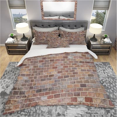 Designart 'Red Brick WallTexture' Modern & Contemporary Bedding Set - Duvet Cover & Shams