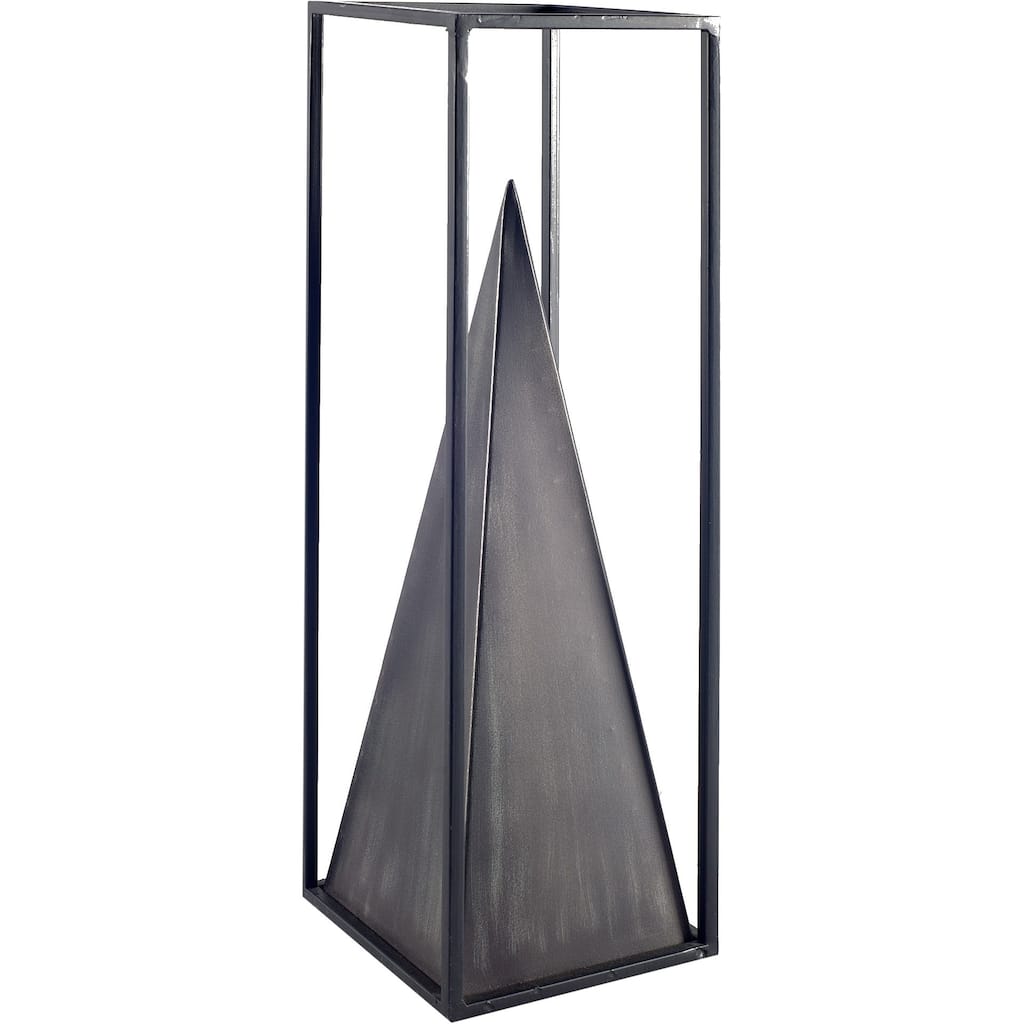 Memphis I Black Metal Pyramid In Square Frame Decorative Object, Large - 4.9"W x 4"D x 15.9"H