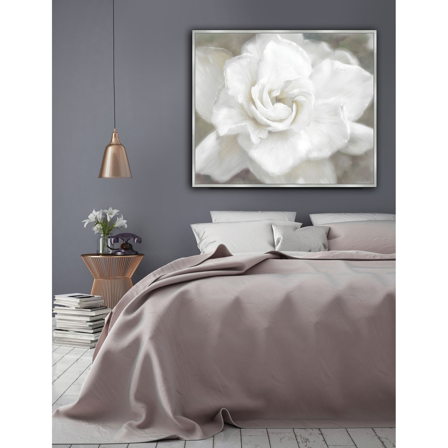 Shop White Rose Framed Canvas Wall Art Overstock 24240756