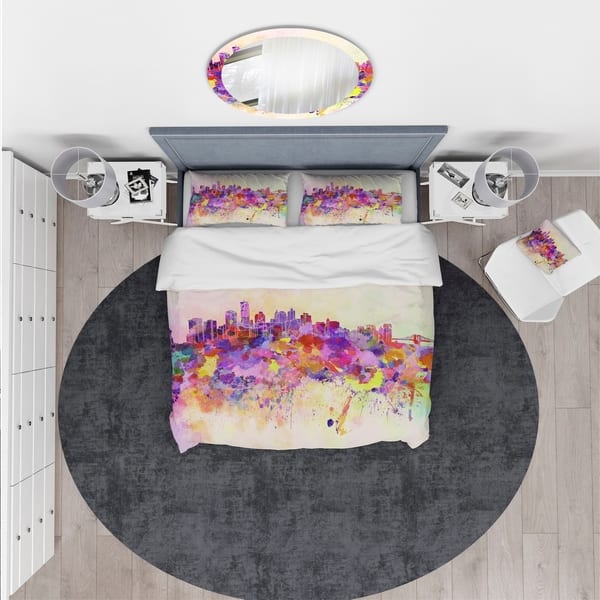 Shop Designart Purple New York Skyline Cityscape Bedding Set