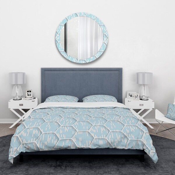 Designart 'White and Blue 3D Honeycombs' Mid-Century Modern Bedding Set ...