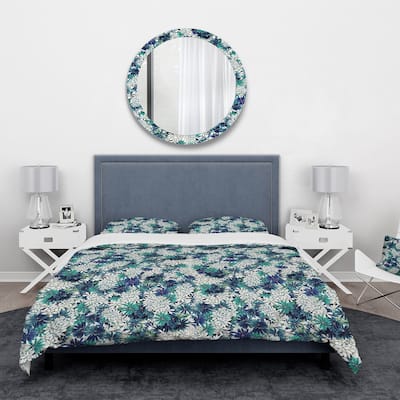 Designart 'Turquoise and White Ocean Of Flowers' Floral Bedding Set - Duvet Cover & Shams