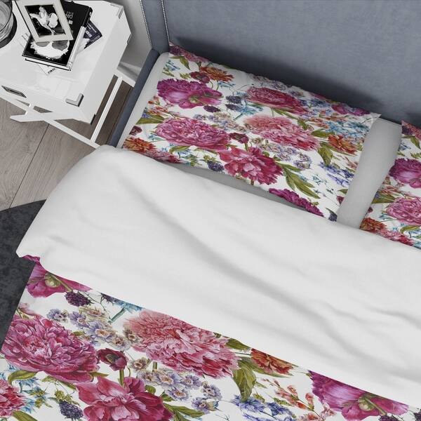 Shop Designart Blooming Burgundy Peonies Floral Bedding Set