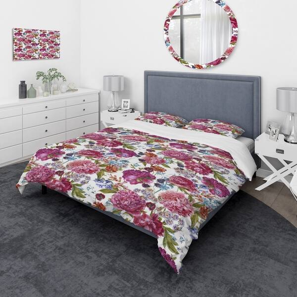 Shop Designart Blooming Burgundy Peonies Floral Bedding Set