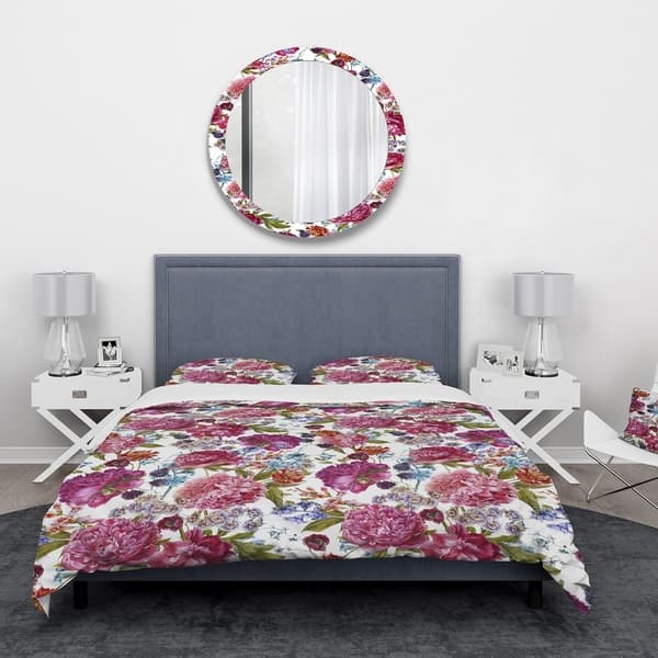 Shop Designart Blooming Burgundy Peonies Floral Bedding Set