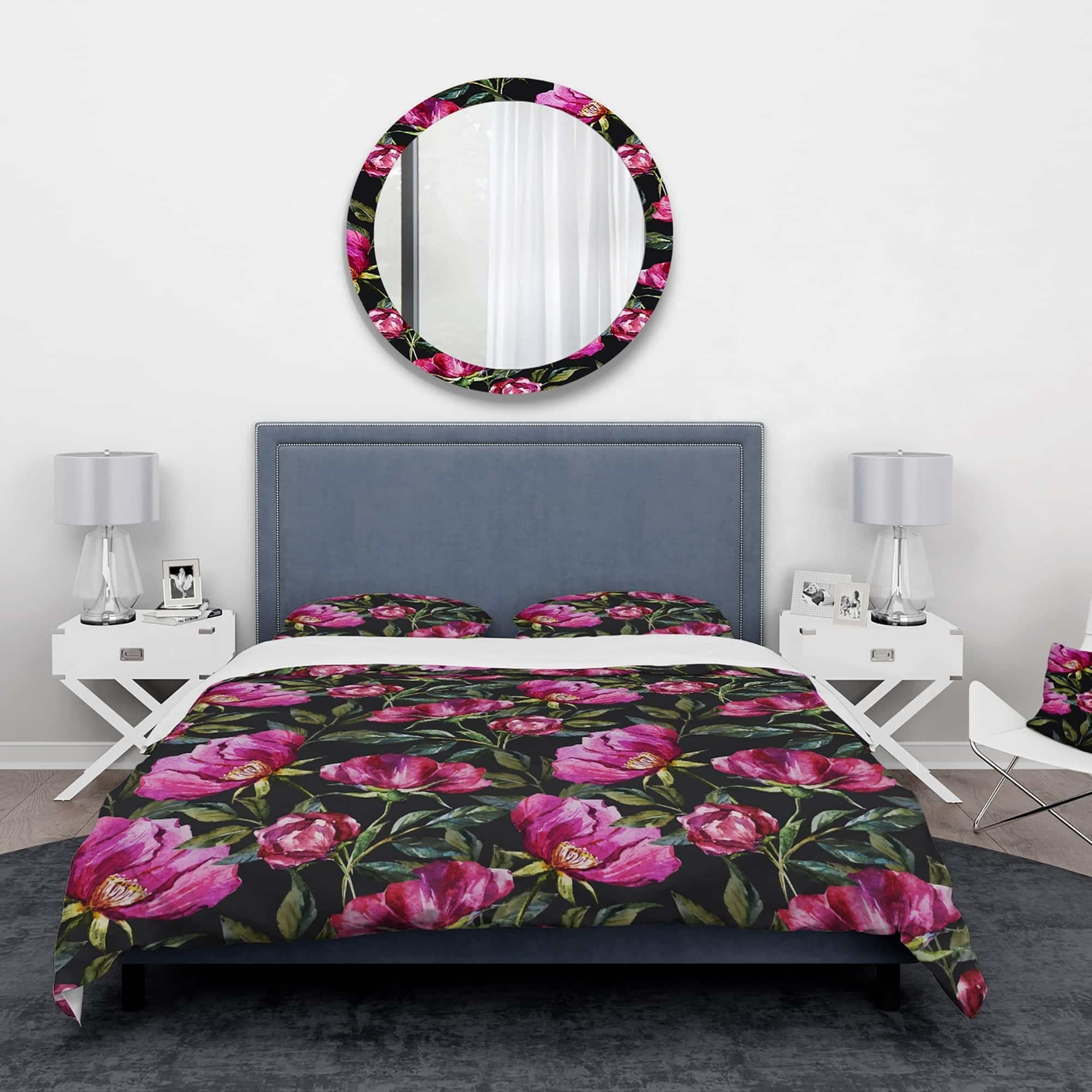 Designart 'Purple Flowers on Dark Background' Abstract Bedding Set ...