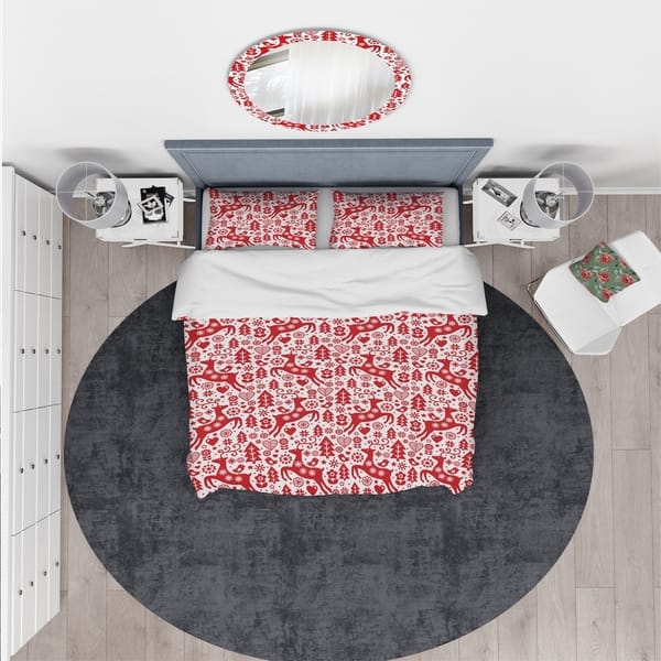 Designart Scandinavian Raindeed With Little Birds And Christmas Tree Animals Bedding Set Duvet Cover Shams On Sale Overstock 24241090