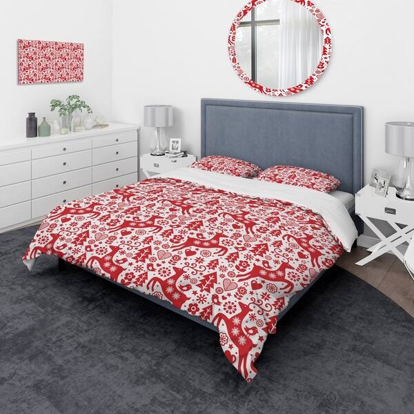Designart Scandinavian Raindeed With Little Birds And Christmas Tree Animals Bedding Set Duvet Cover Shams On Sale Overstock 24241090