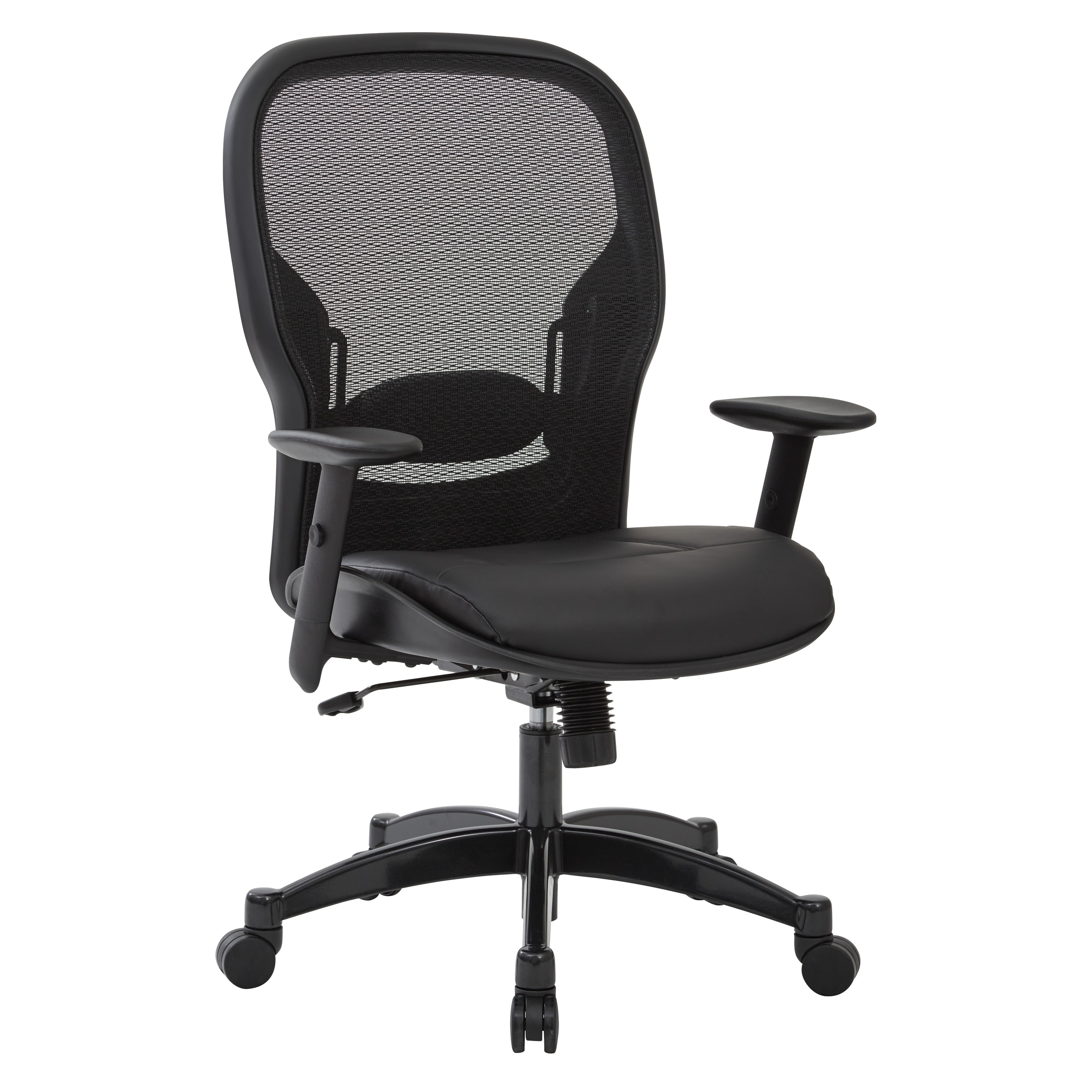 OSP Professional Breathable Mesh Office Chair with Bonded Leather Seat and Lumbar Support and Adjustable Arms