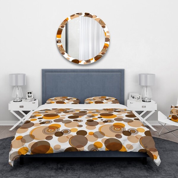 Designart 'Orange and brown retro circles' Vintage Bedding Set - Duvet ...
