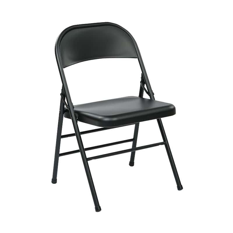 Folding Chair with Metal Seat and Back - Black