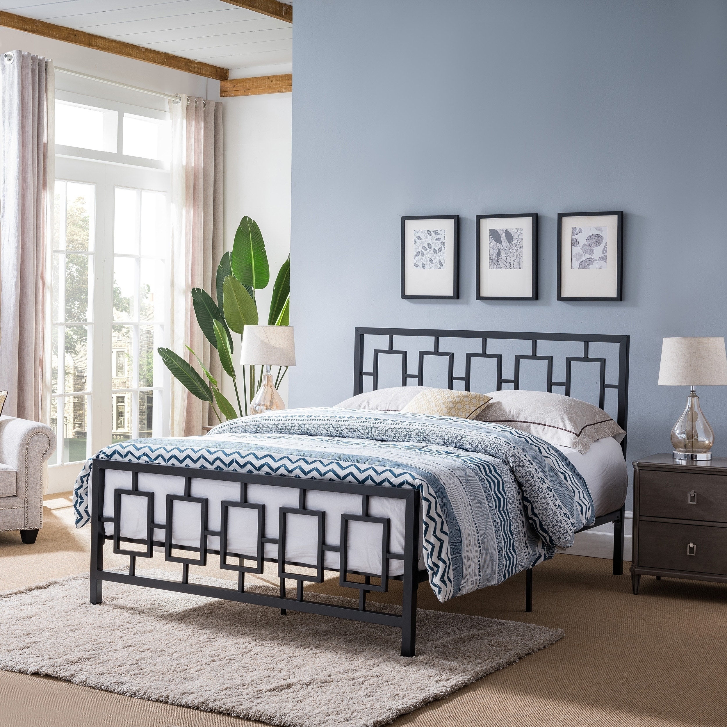 shop claudia modern iron queen bed frame by christopher knight home overstock 24241323