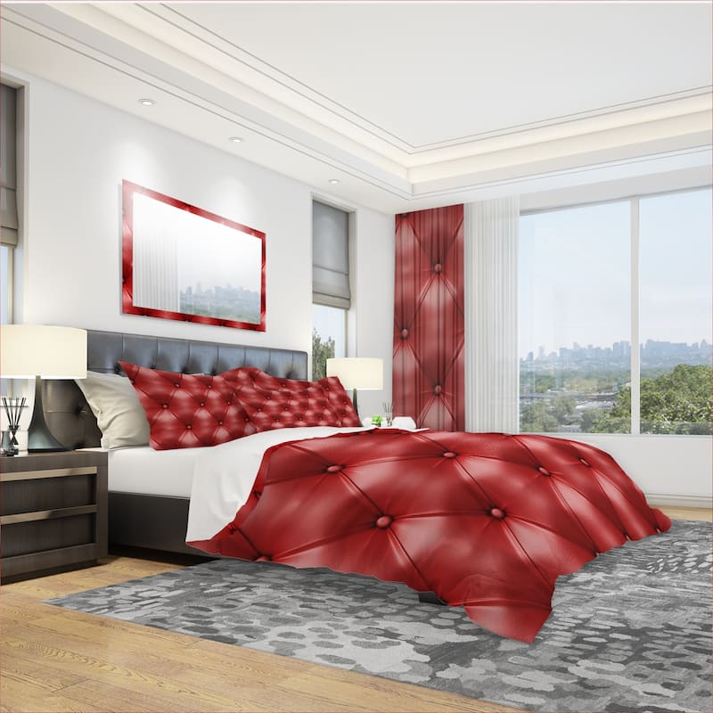 Designart 'Luxury Classic Red Leather' Modern & Contemporary Bedding Set - Duvet Cover & Shams