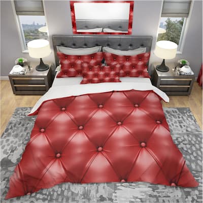 Designart 'Luxury Classic Red Leather' Modern & Contemporary Bedding Set - Duvet Cover & Shams