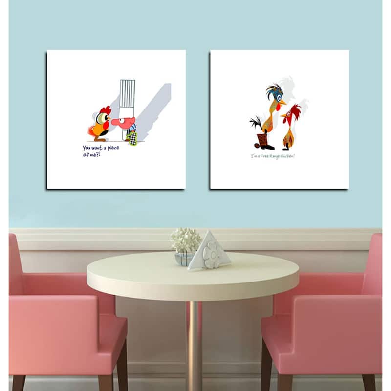 Epic Graffiti "Kitchen Chicken Series" Diptych by Chuck Wimmer, Giclee Canvas Wall Art, 12" x 12" Set - 12" x 12"