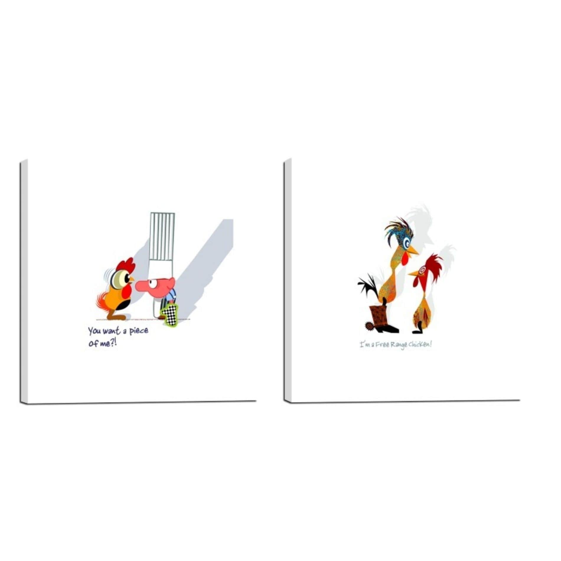 Epic Graffiti "Kitchen Chicken Series" Diptych by Chuck Wimmer, Giclee Canvas Wall Art, 12" x 12" Set