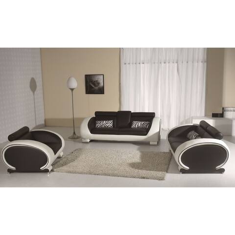 White and Black Modern Contemporary Real Leather Configurable Living Room Furniture Set with Sofa, Loveseat and Chair