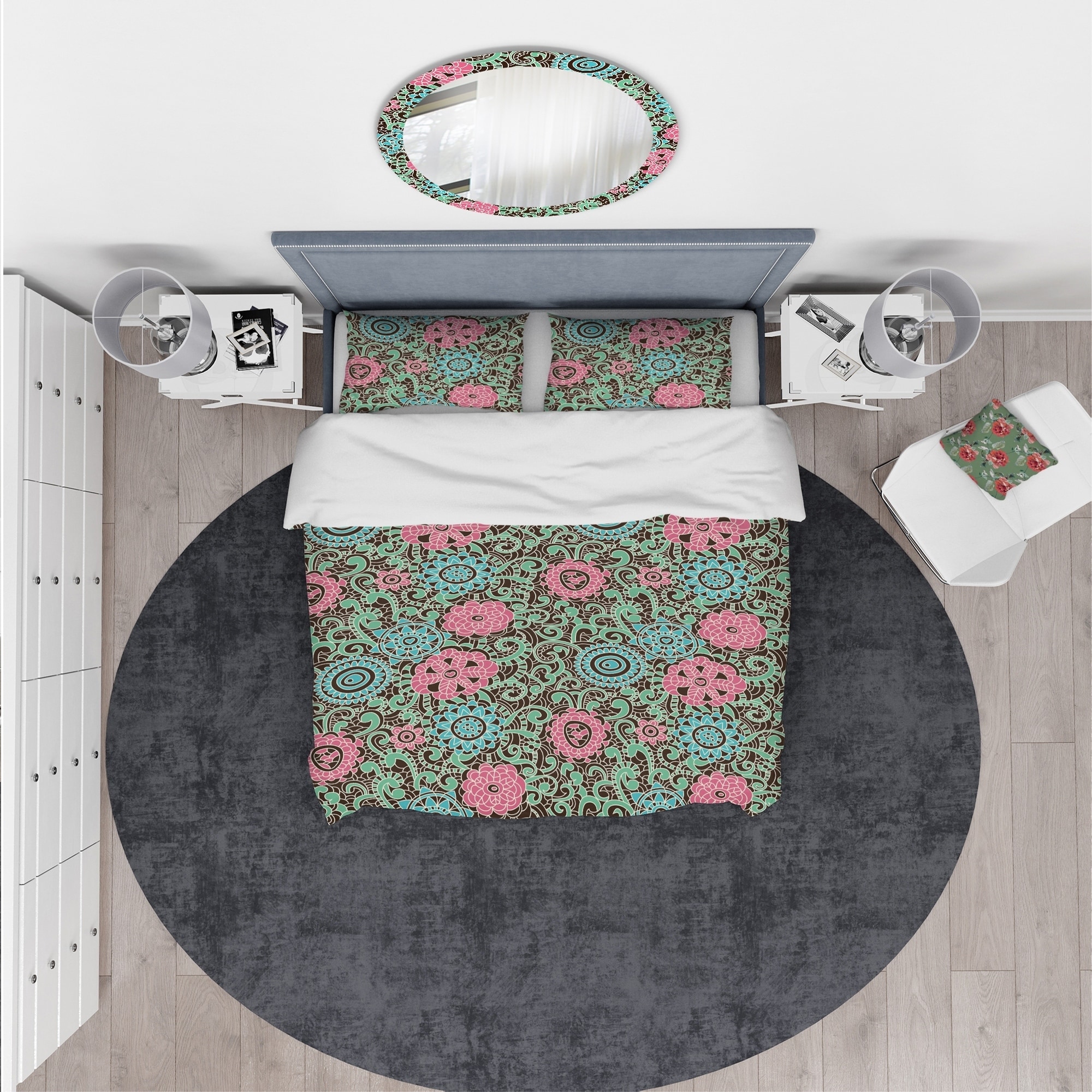 Designart 'Vintage Pink And Blue Flowers' Floral Bedding Set-image