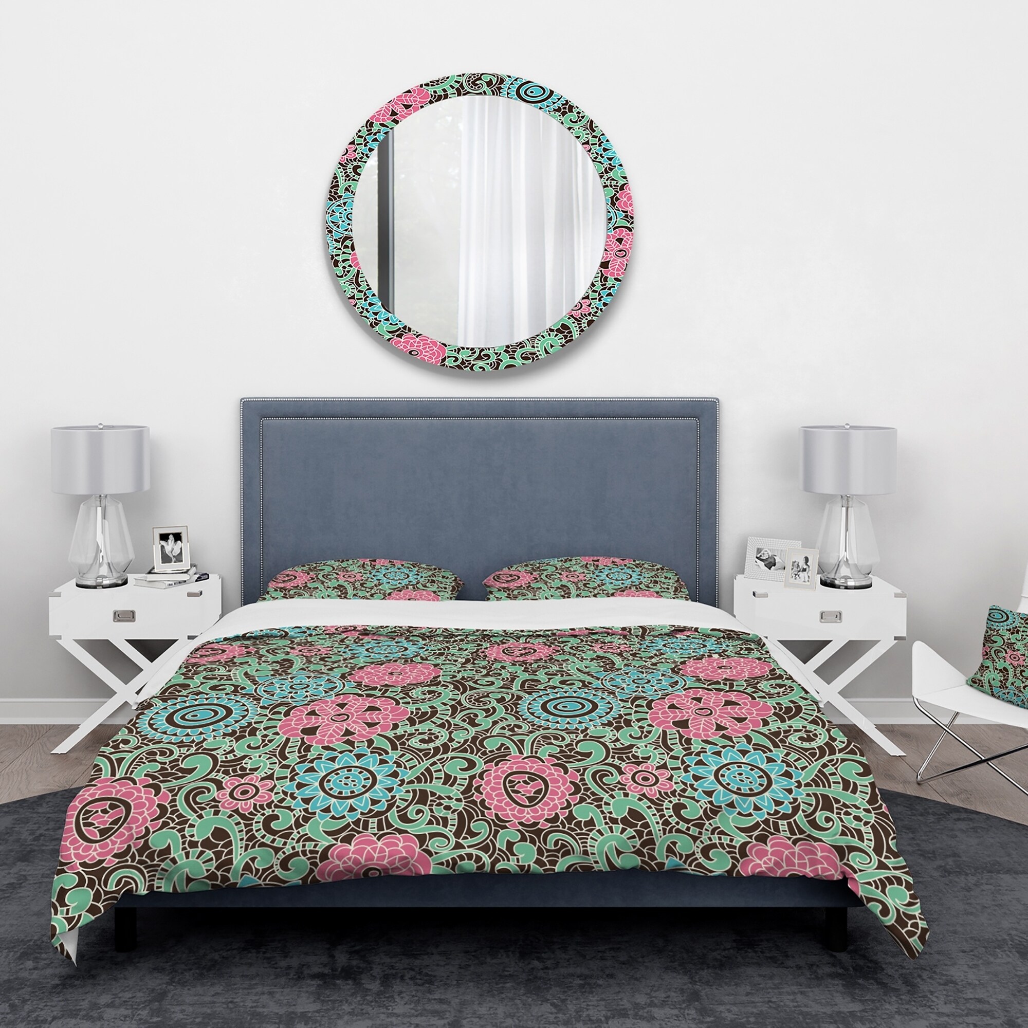 Designart 'Vintage Pink And Blue Flowers' Floral Bedding Set-image