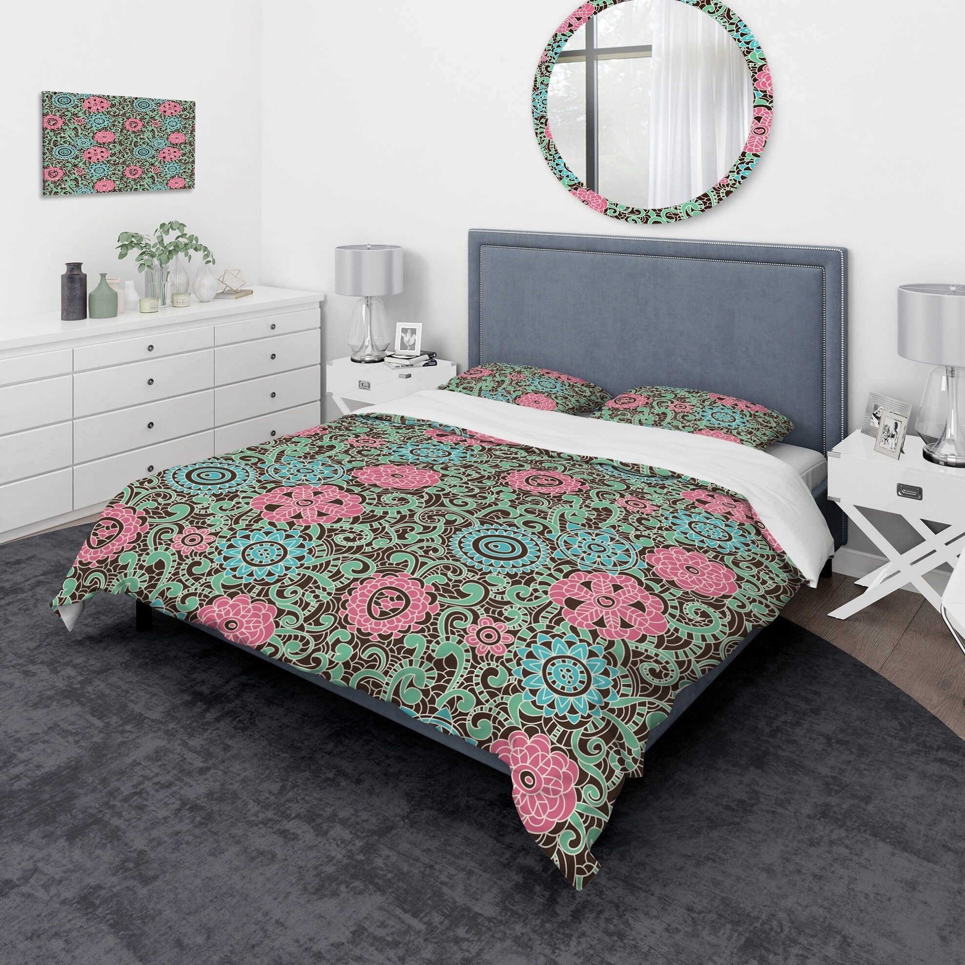 Designart 'Vintage Pink And Blue Flowers' Floral Bedding Set-image