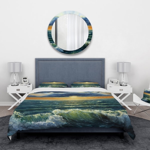 Designart 'Sunset Over Cloudy ocean' Sea & Shore Bedding Set - Duvet ...