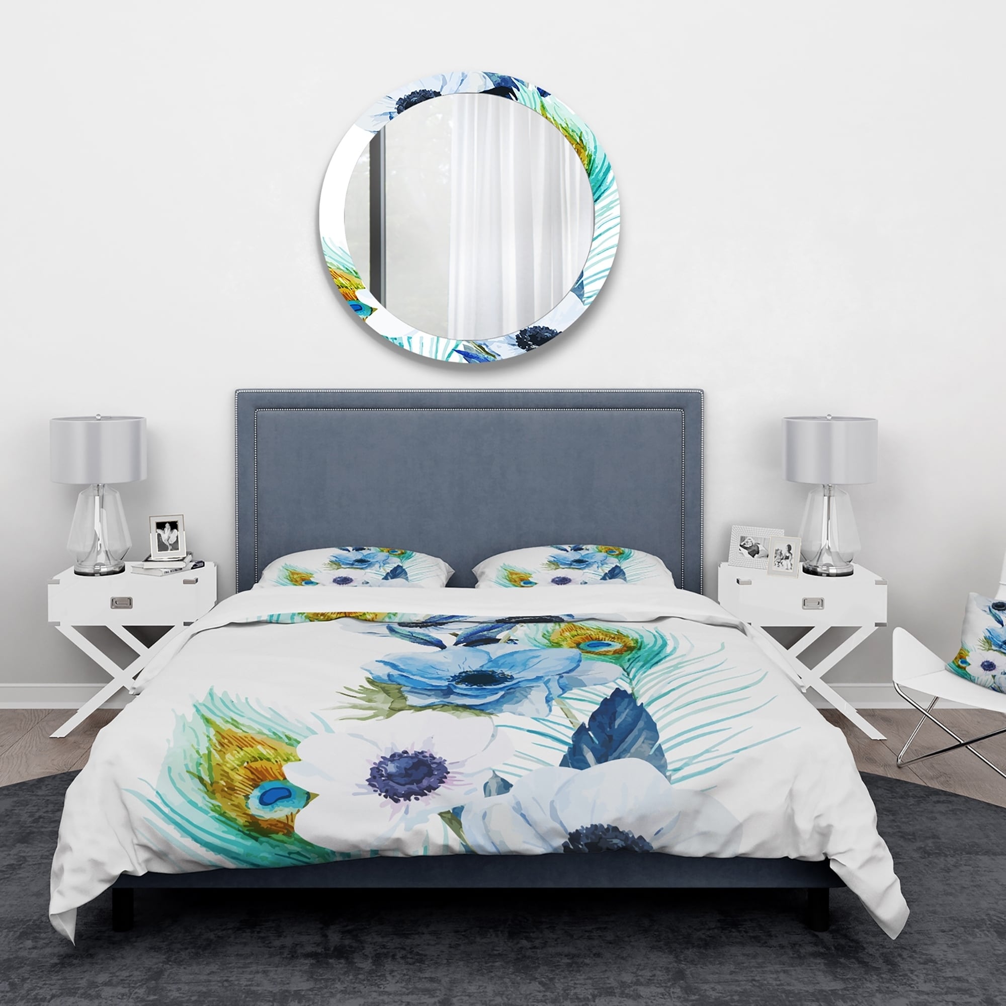 Shop Designart Anemones And Peacock Feathers Floral Bedding Set