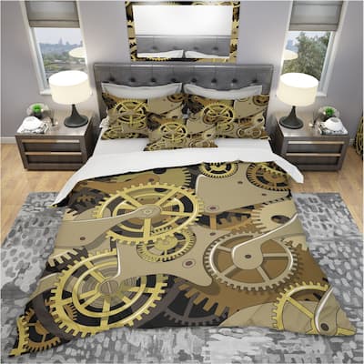 Designart 'Gear Mecanics' Modern & Contemporary Bedding Set - Duvet Cover & Shams