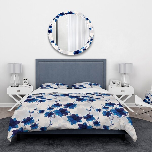 Designart 'Abstract Blue Flowers' Floral Bedding Set - Duvet Cover ...