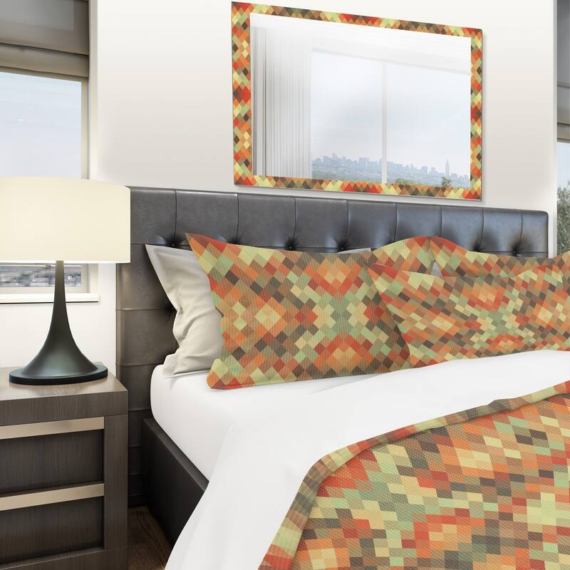 Designart 'Dotted Triangular Geometry in Orange, Blue and Brown' Modern & Contemporary Bedding Set - Duvet Cover & Shams