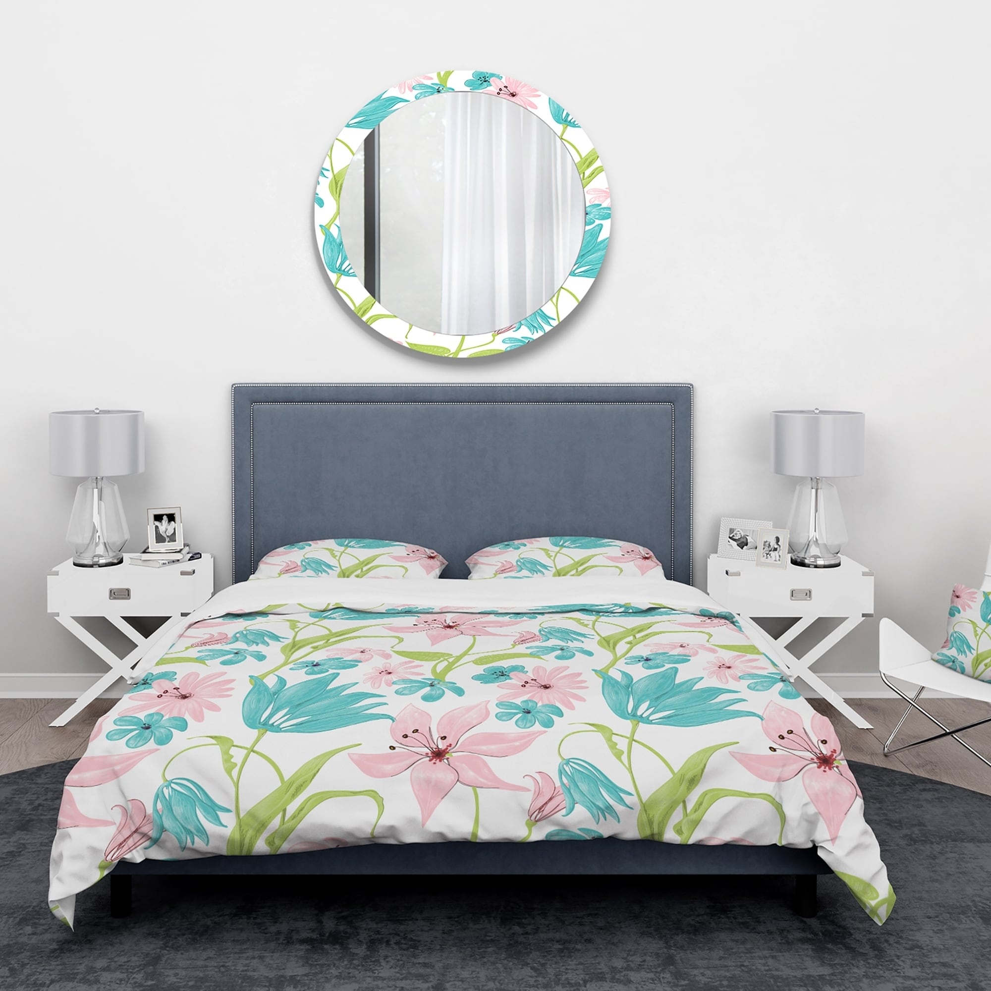 Shop Designart Pink And Blue Flowers Drawing Floral Bedding Set