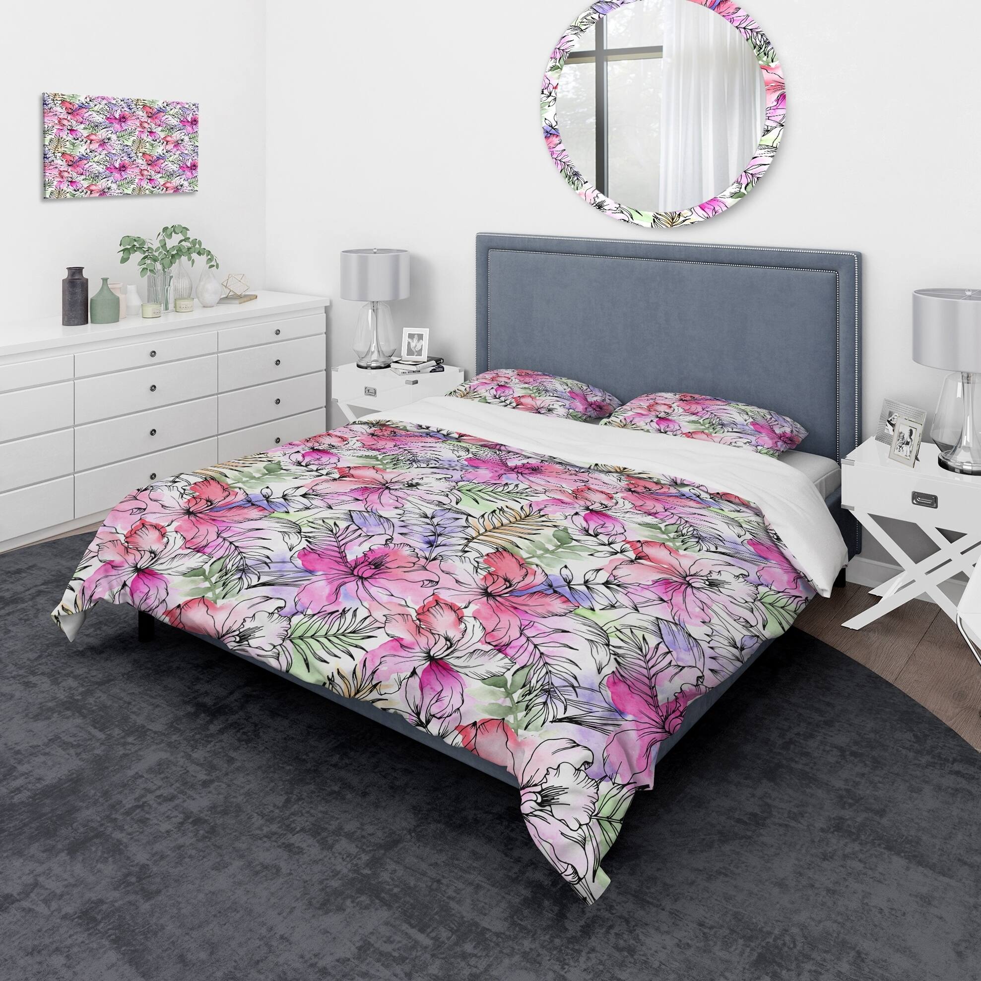 Designart 'Illustration of Tropical Flowers' Floral Bedding Set - Duvet ...