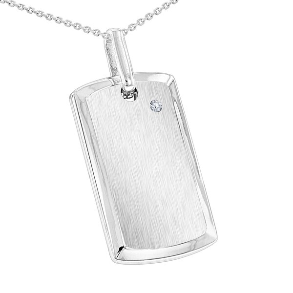 Shop Sterling Silver Diamond Dog Tag Pendant & 24&quot; Cable Silver Chain Mens Necklace by Luxurman ...