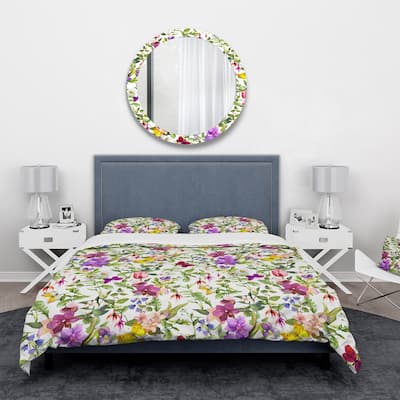 Designart 'Purple Blossoming Orchids and Yellow Butterflies' Floral Bedding Set - Duvet Cover & Shams