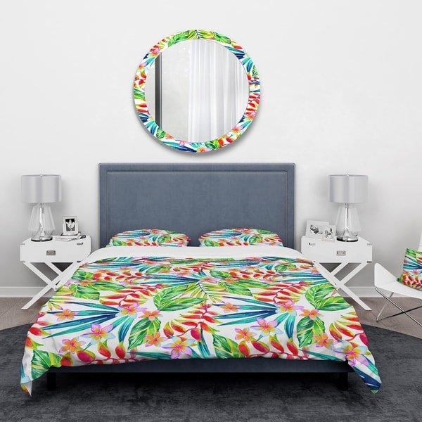 Designart 'Viviv Blossoming Tropical Jungle Flowers' Floral Bedding Set - Duvet Cover & Shams