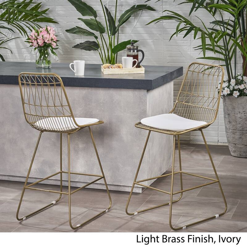 Niez Outdoor Wire Counter Stools with Cushions (Set of 2) by Christopher Knight Home
