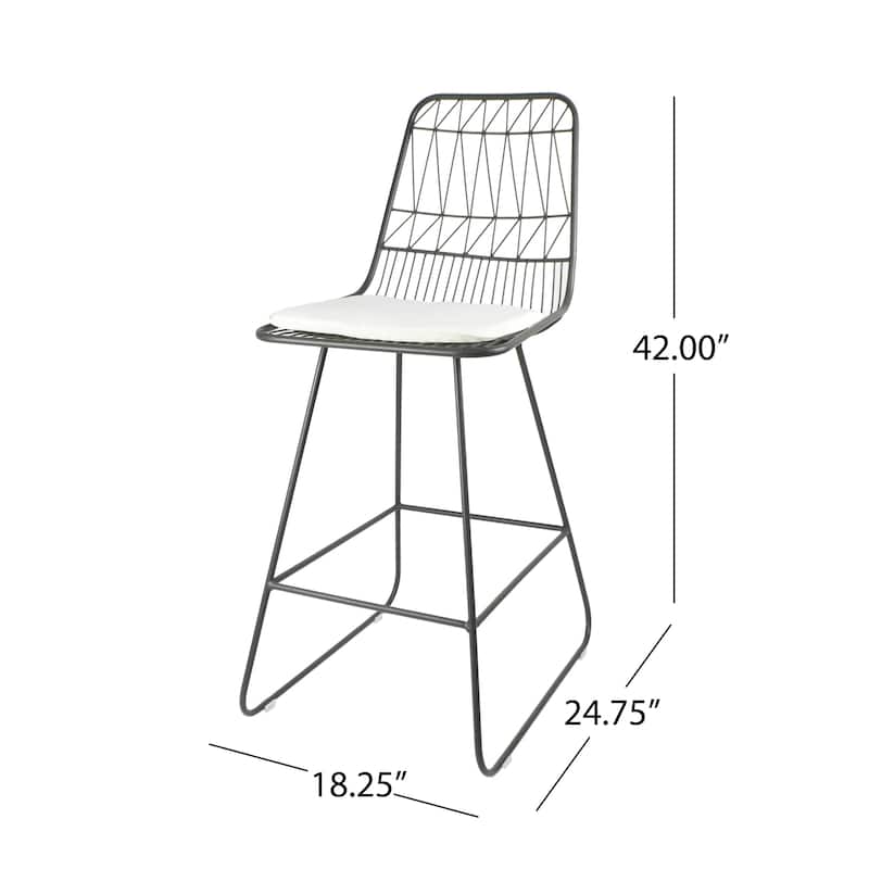 Niez Outdoor Wire Counter Stools with Cushions (Set of 2) by Christopher Knight Home