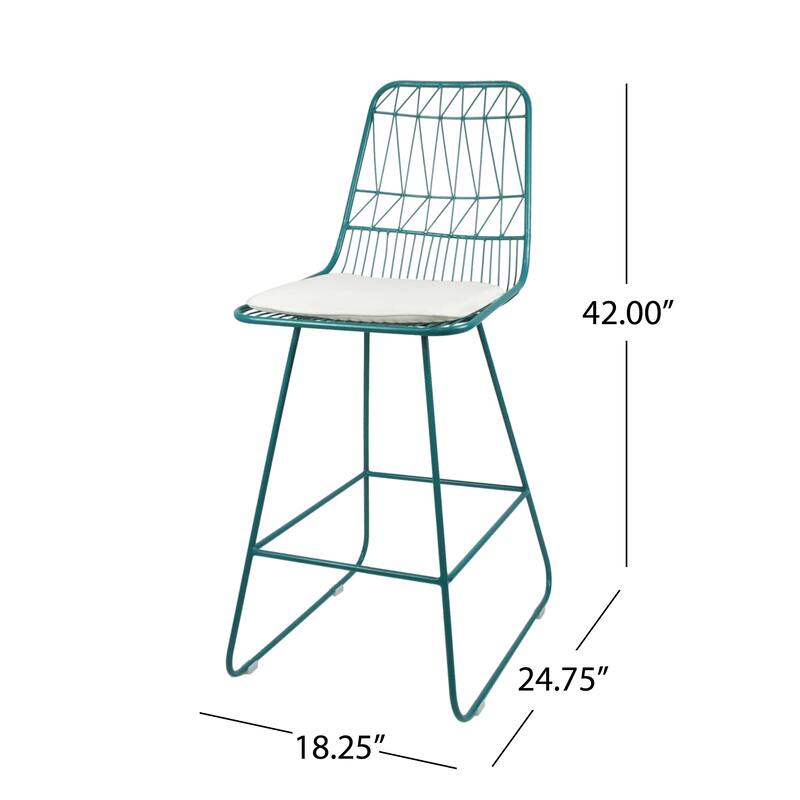 Niez Outdoor Wire Counter Stools with Cushions (Set of 2) by Christopher Knight Home