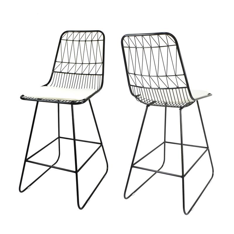 Walcott Indoor Wire Counter Stools with Cushions (Set of 2) by Christopher Knight Home - black + ivory cushion