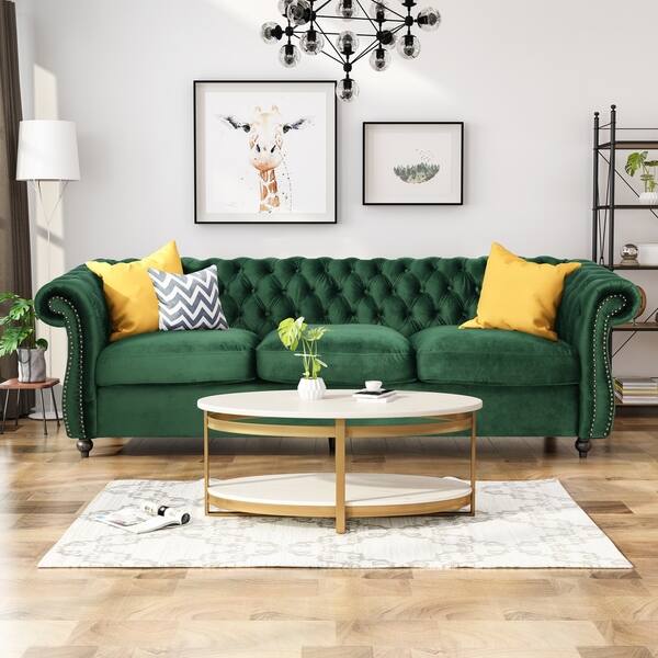 Shop Somerville Chesterfield Tufted Jewel Toned Velvet Sofa With