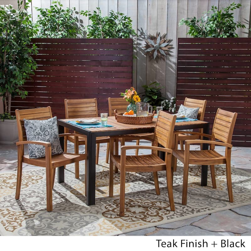 Kirby Outdoor 6-Seater Rectangular Acacia Wood Dining Set by Christopher Knight Home