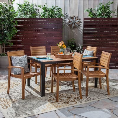 Kirby Outdoor 6-Seater Rectangular Acacia Wood Dining Set by Christopher Knight Home