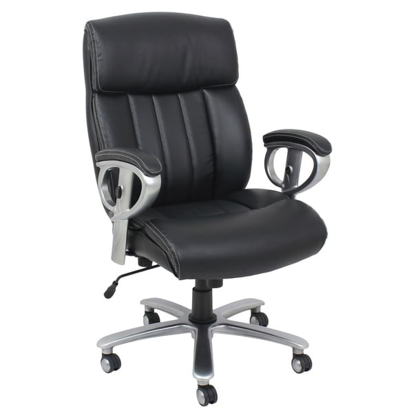 HomeRoots Furniture Office Chair with Pneumatic Lift and Black Bonded Leather Match Fabric