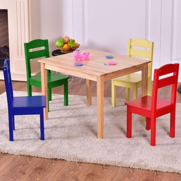 Shop 5 Piece Wood Play Room Funiture Kids Table and Chair Set 3 Colors ...